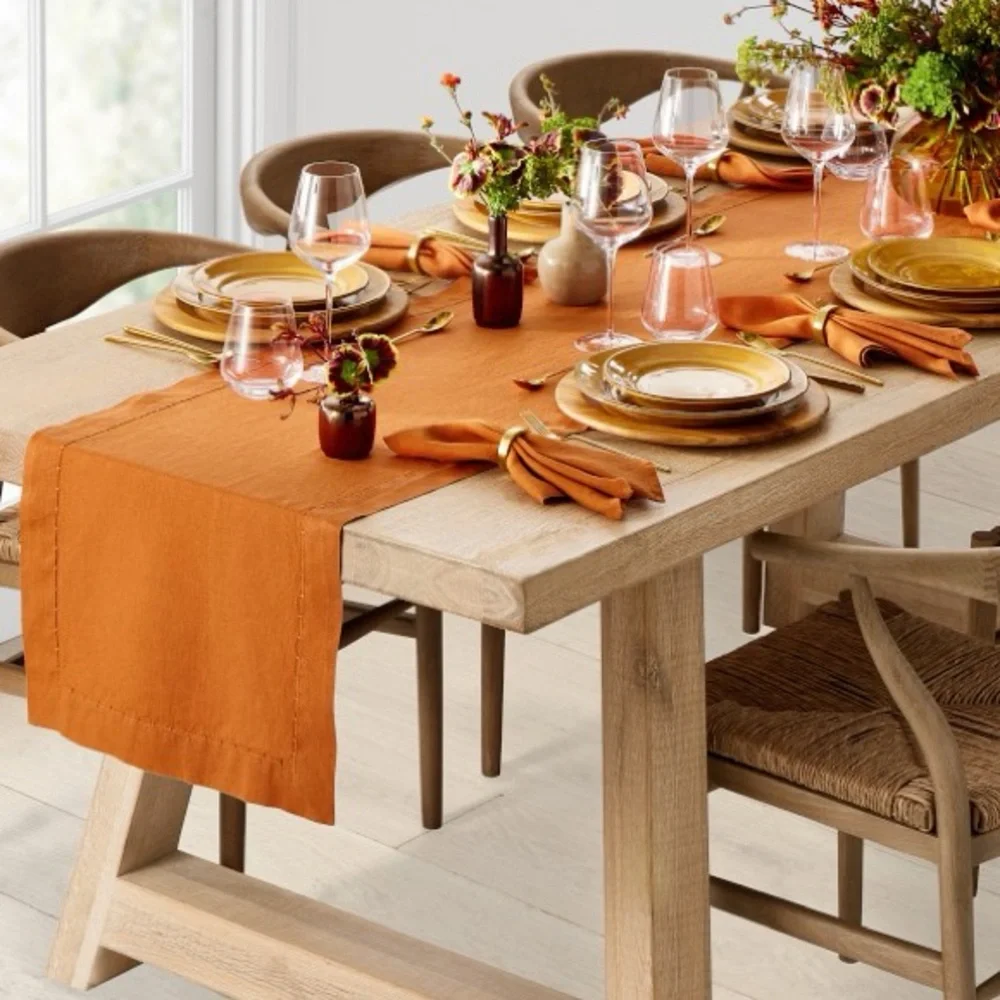 Williams-Sonoma Italian Washed Linen Table Runner • Terracotta • 100% Linen